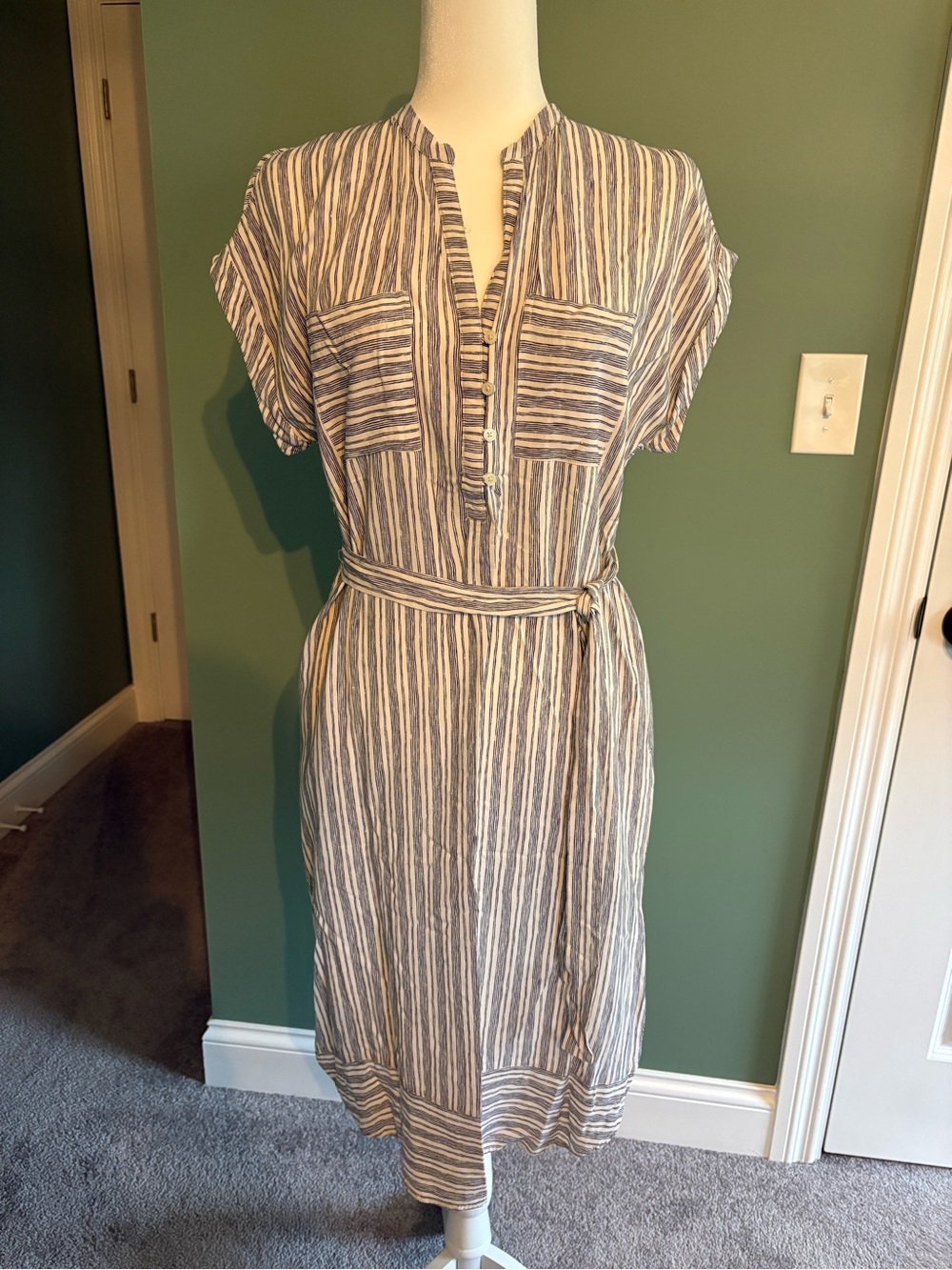 GAP Striped White & Navy Shirt Dress